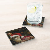 Calico Santa Kitty Glass Coaster ガラスコースター (アングル)