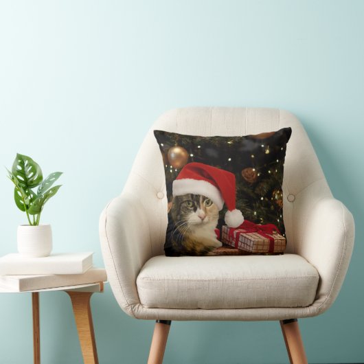 Calico Santa Kitty Throw Pillow クッション (椅子)