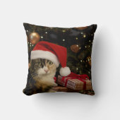 Calico Santa Kitty Throw Pillow クッション (正面)
