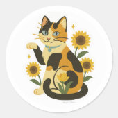 Calico with Sunflowers ラウンドシール (正面)
