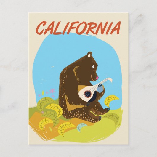 Californai Bearヴィンテージ漫画旅行ポスター ポストカード (正面)