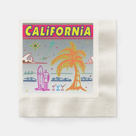 「CALIFORNIA」サーファービーチナプキンス 縁ありカクテルナプキン (正面)