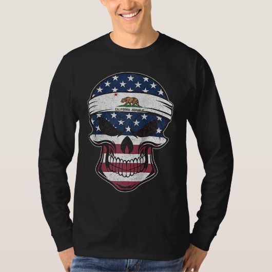 California American Flag Skull  State Flag Califor Tシャツ (正面)
