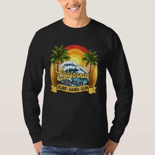 California Beach Surf Sand Sun Retro Summer  Men W Tシャツ (正面)