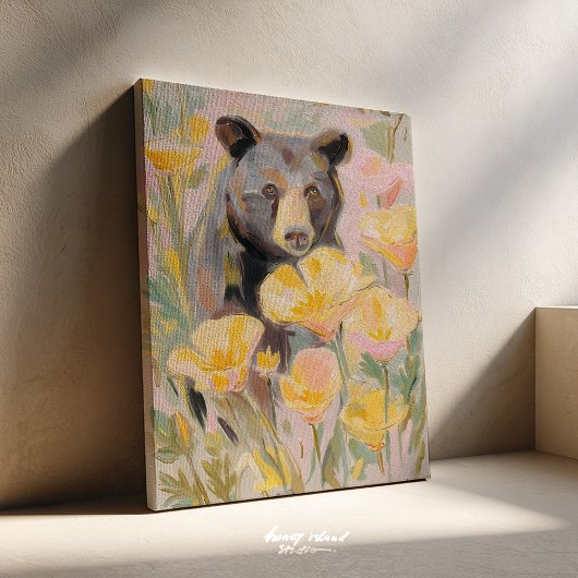 California Bear with Poppies & Wildflowers Art Pri キャンバスプリント