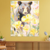 California Bear with Poppies & Wildflowers Art Pri キャンバスプリント (インサイチュ (リビング))