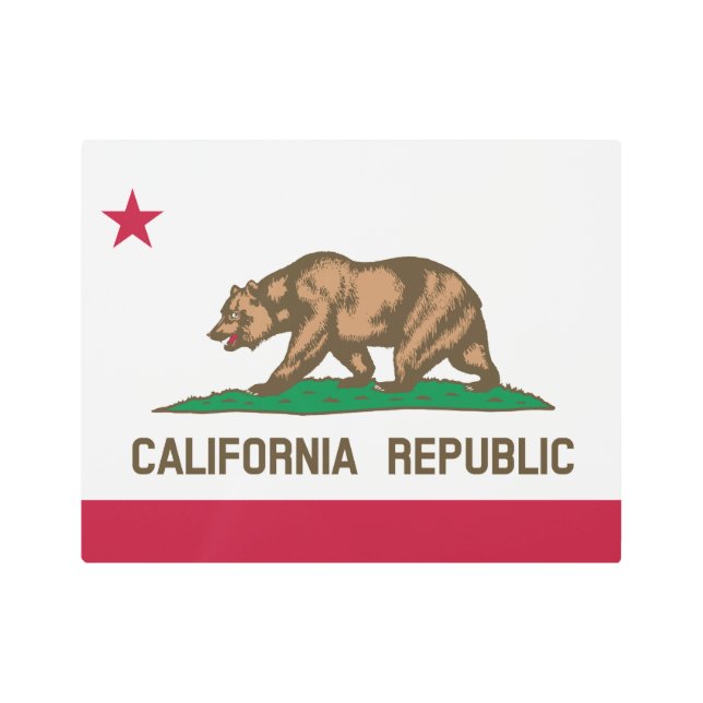 California Cali Republic Bear Flag, US States Meta メタルプリント (正面)