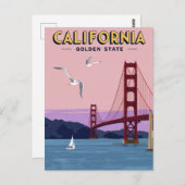 California Golden Gate Bridge Sunset ポストカード (正面/裏面)