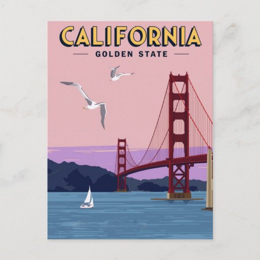 California Golden Gate Bridge Sunset ポストカード (正面)