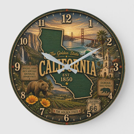 California Golden State Landmark ラージ壁時計 (正面)
