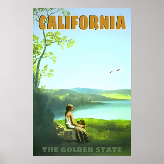 California Golden State Retro Travel Poster Young ポスター (正面)