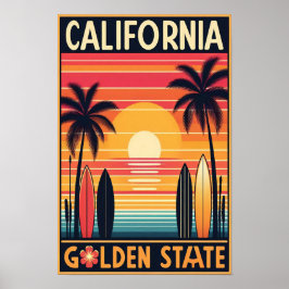 California Golden State Vintage Sunset Poster ポスター