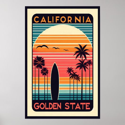California Golden State Vintage Sunset Poster ポスター (正面)