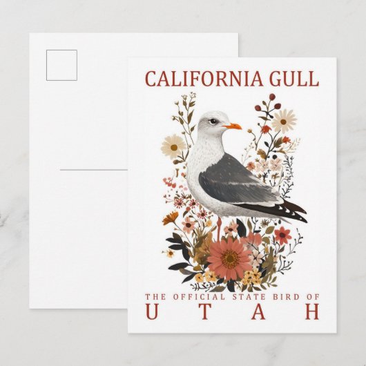 California Gull Bird of Utah Travel ポストカード (正面/裏面)
