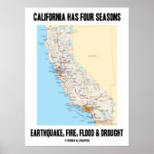 California Has Four Seasons Earthquake Fire Flood ポスター (正面)