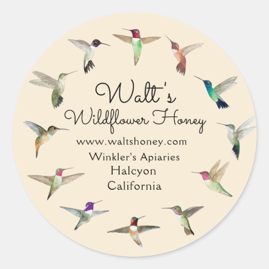 California Hummingbirds製品ラベル ラウンドシール (正面)