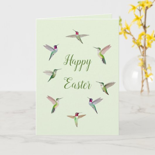 California Hummingbirds Happy Easter カード (黄色い花)