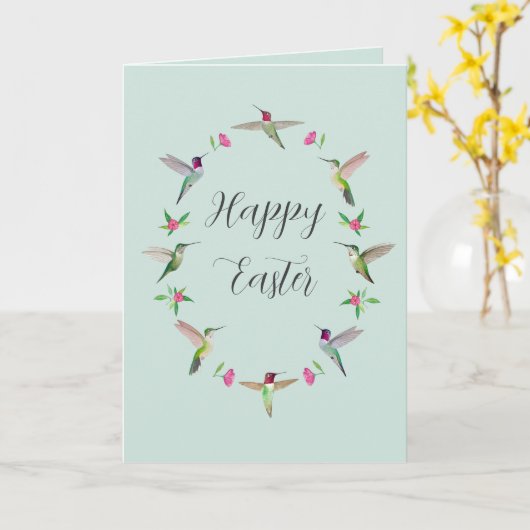 California Hummingbirds Happy Easter カード (黄色い花)
