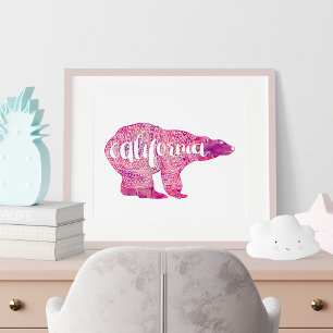 California Pink Winter Bear ポスター