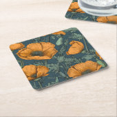 California Poppies Floral Coaster スクエアペーパーコースター (アングル)