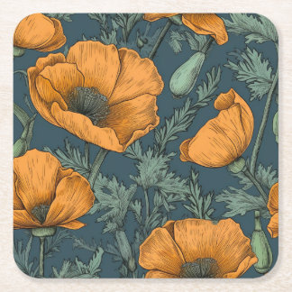 California Poppies Floral Coaster スクエアペーパーコースター