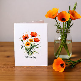 California Poppy Floral Blank Note Card ノートカード