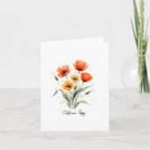 California Poppy Floral Blank Note Card ノートカード (正面)