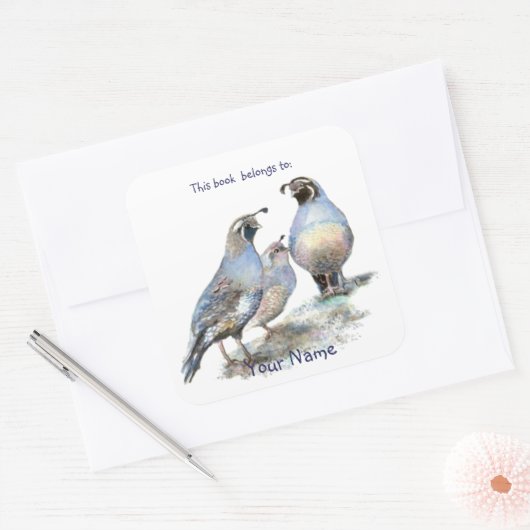 California Quail Birds本書は蔵書票 スクエアシール (封筒)