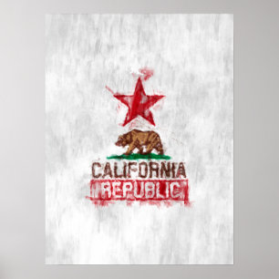 California Republic Flag Bear in Paint Style Decor ポスター