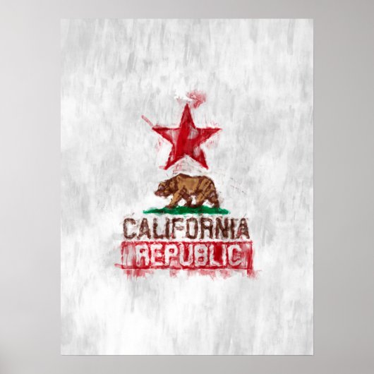California Republic Flag Bear in Paint Style Decor ポスター (正面)