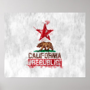 California Republic Flag Bear in Painterly Style ポスター