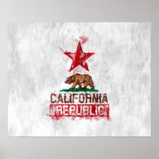 California Republic Flag Bear in Painterly Style ポスター (正面)