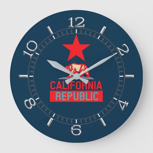 California Republic in Red and Blueスタイル ラージ壁時計 (正面)