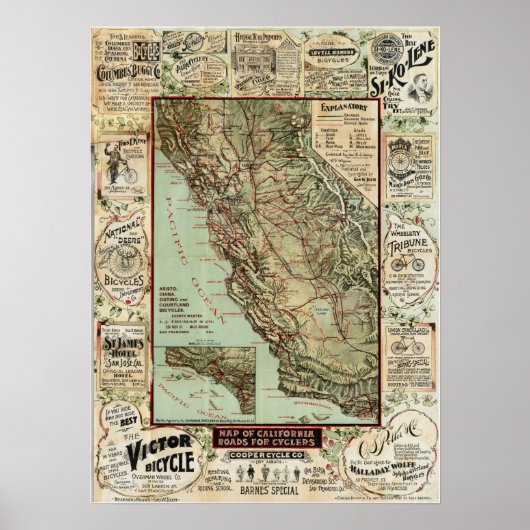 "California Roads For Cyclsts" (1896) （注を参照） ポスター (正面)