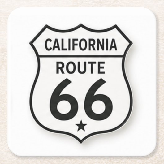 California Route 66 Retro White Shield Coaster スクエアペーパーコースター (正面)