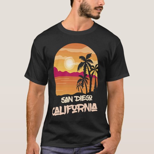 California San Diego Vacation Palm trees Ocean Sur Tシャツ (正面)