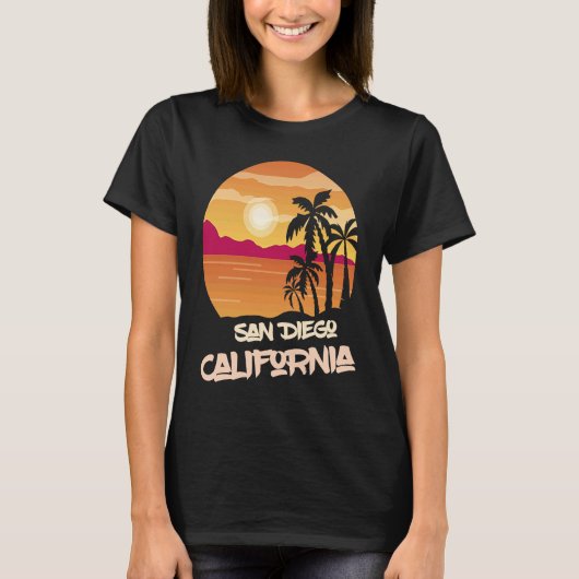 California San Diego Vacation Palm trees Ocean Sur Tシャツ (正面)