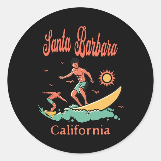 California Santa Rra Ca Surfer Surfing Beach Vacat ラウンドシール (正面)