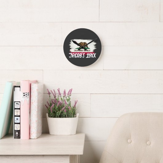 California State Map Flag Design | Golden State ラウンド壁時計 (読書スペース)