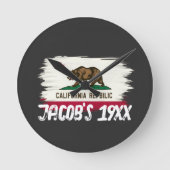 California State Map Flag Design | Golden State ラウンド壁時計 (正面)