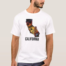 California State Outline Tattoo Style Palm Trees Tシャツ
