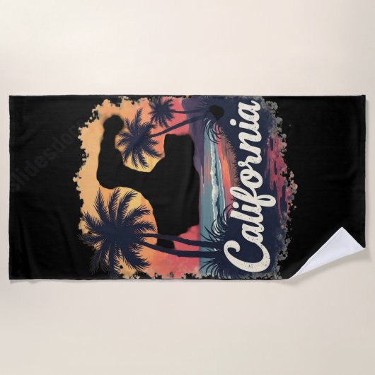 California Sunset Silhouette Beach Towel ビーチタオル (正面)