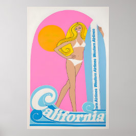 California Surfing Art Surfer Print Western Airlin ポスター