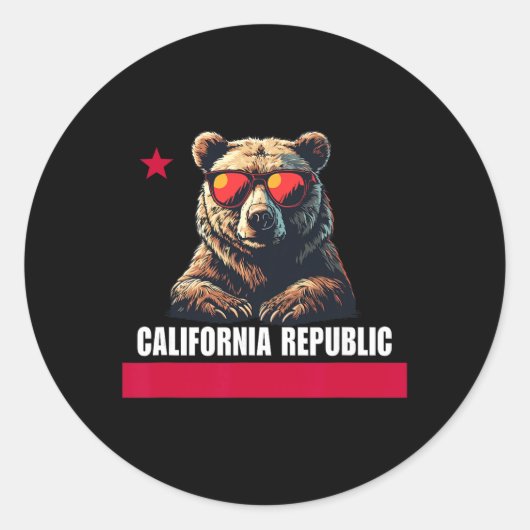 California The Golden State Bear Flag  ラウンドシール (正面)