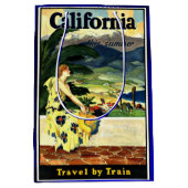 California Travel by Trainヴィンテージ旅行ポスター ミディアムペーパーバッグ (正面)