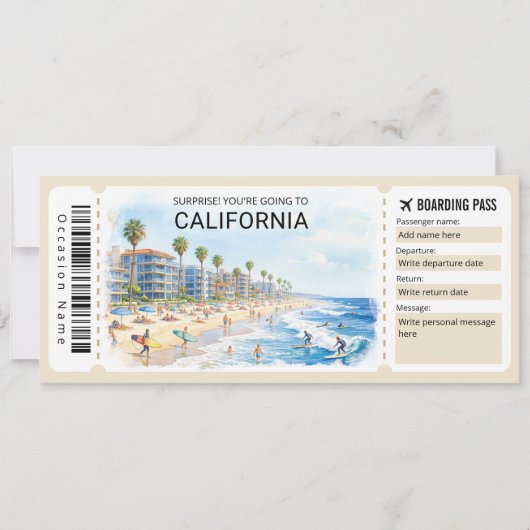 California Trip Boarding Pass Ticket 招待状 (正面)