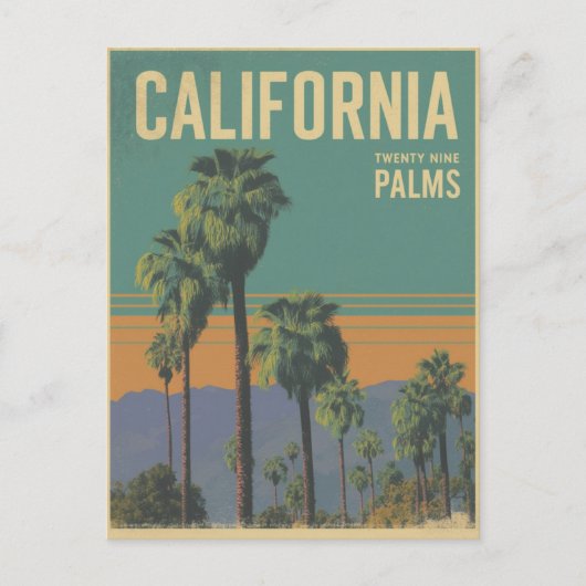 California Twenty Nine Palms Retro Travel Art ポストカード (正面)