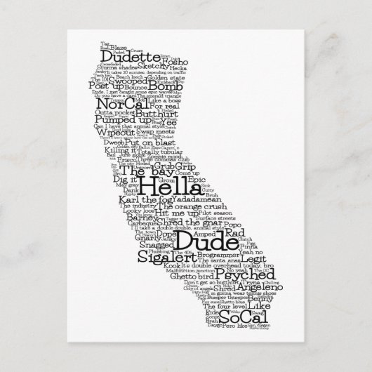 California USAスラングWord Art Mapはがき ポストカード (正面)