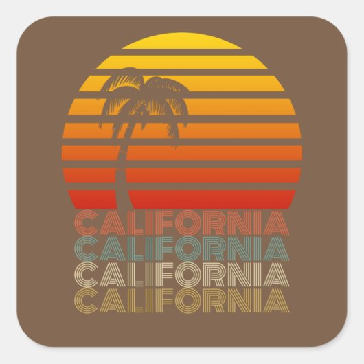 California Vintage Sommer Sunset Sunrise Retro スクエアシール (正面)