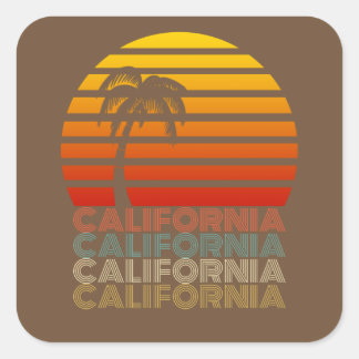 California Vintage Sommer Sunset Sunrise Retro スクエアシール